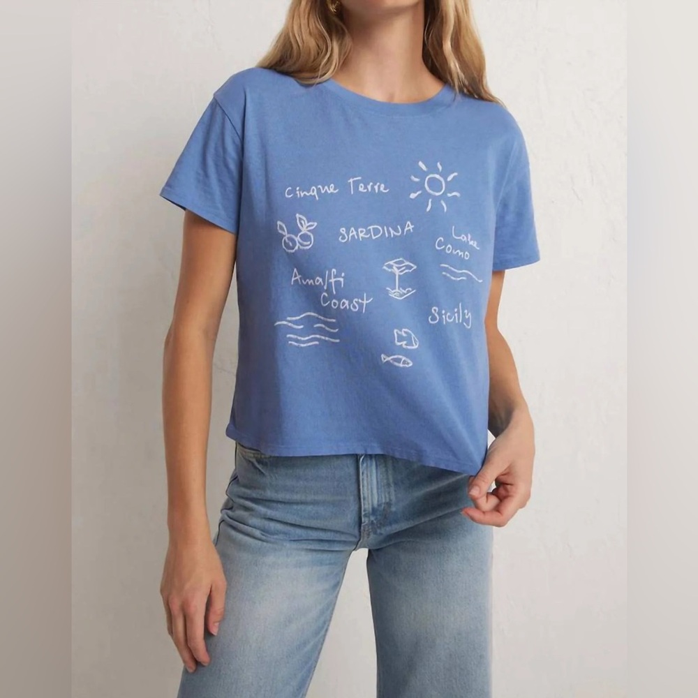 NWOT Z Supply Blue Go To Destination Graphic Tee Size S